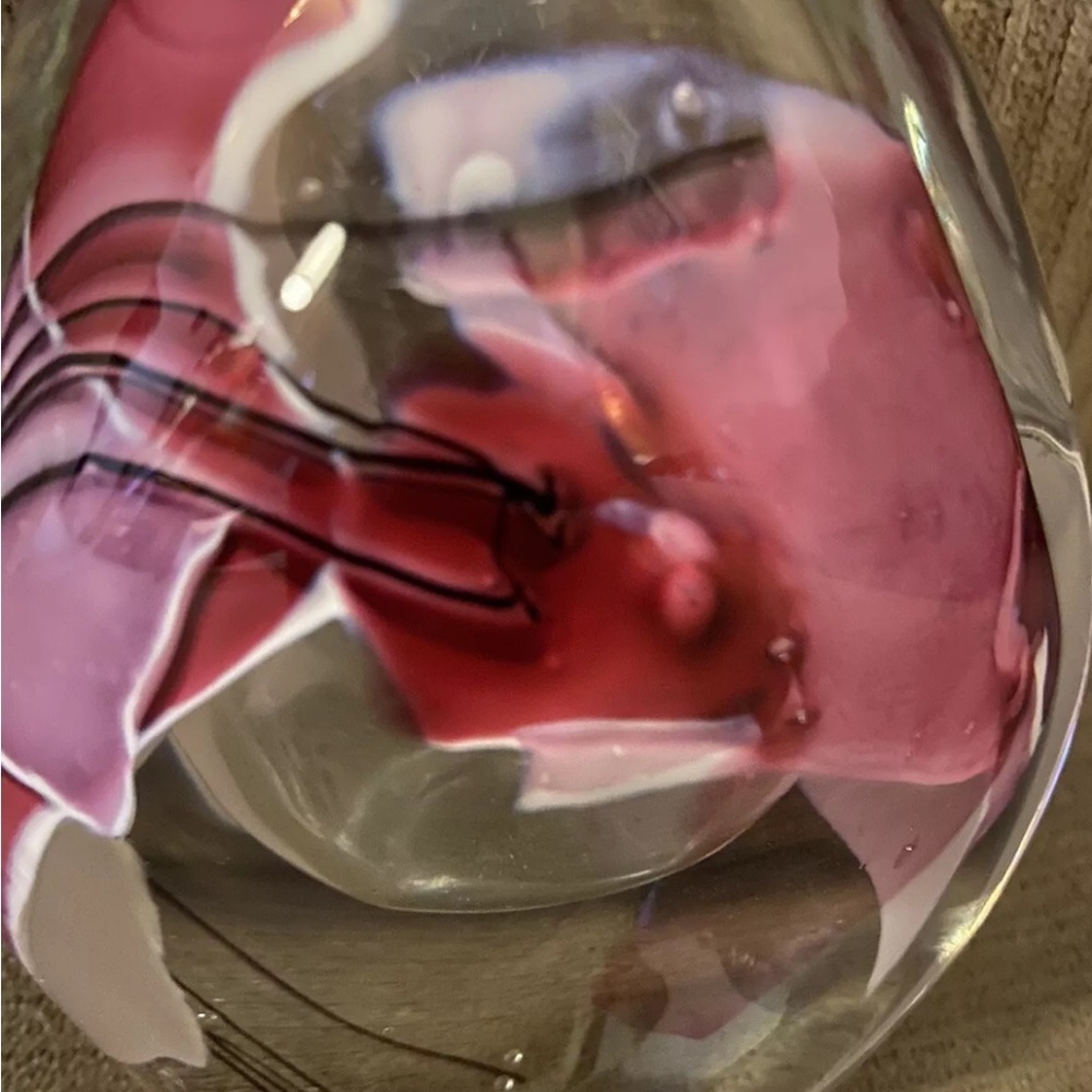 Eric Brakken Glasshouse Studio Signed Art Glass Paperweight Pink & White Ribbon - Picture 2 of 11